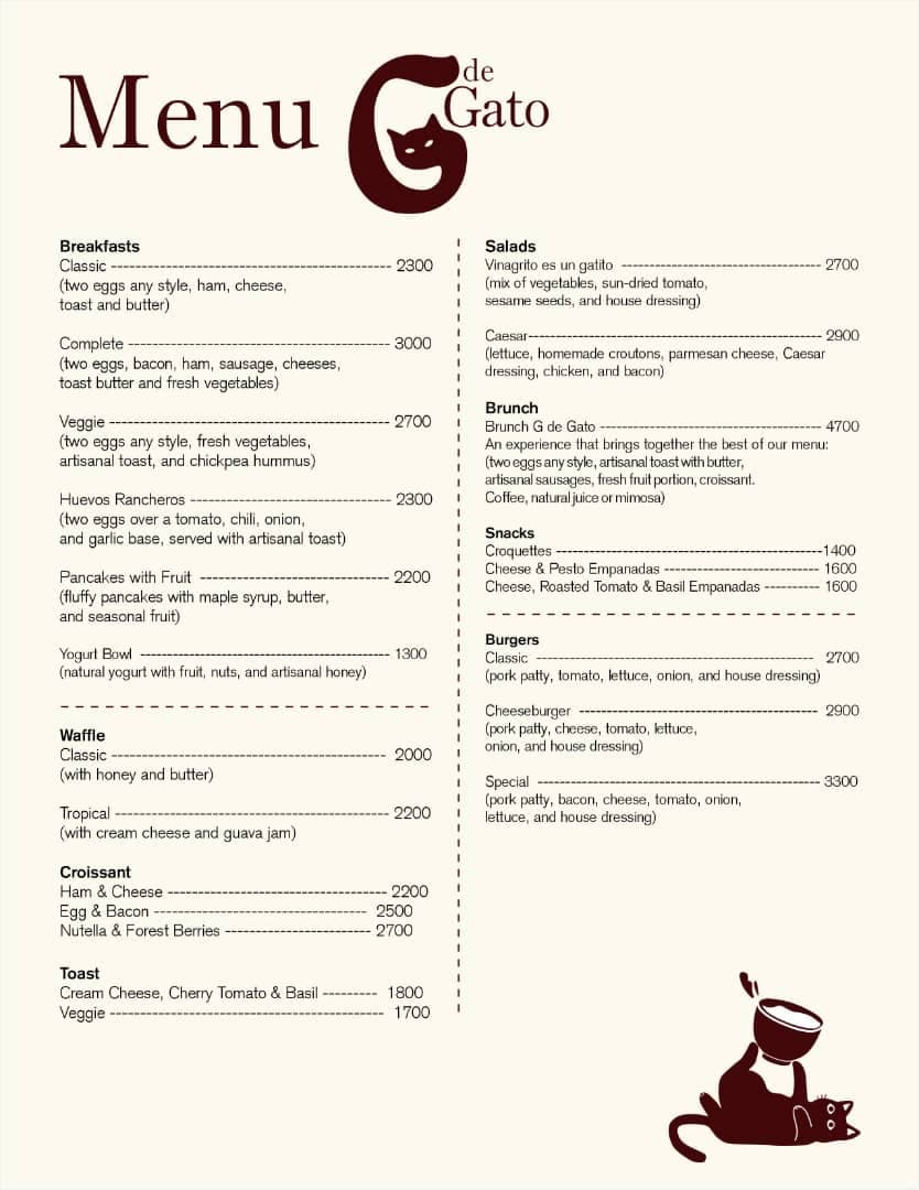 menu for g de gato